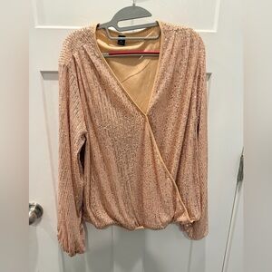 SHEIN Curve Rose Gold Sequin Wrap Top | Plus Size 4XL Party Blouse